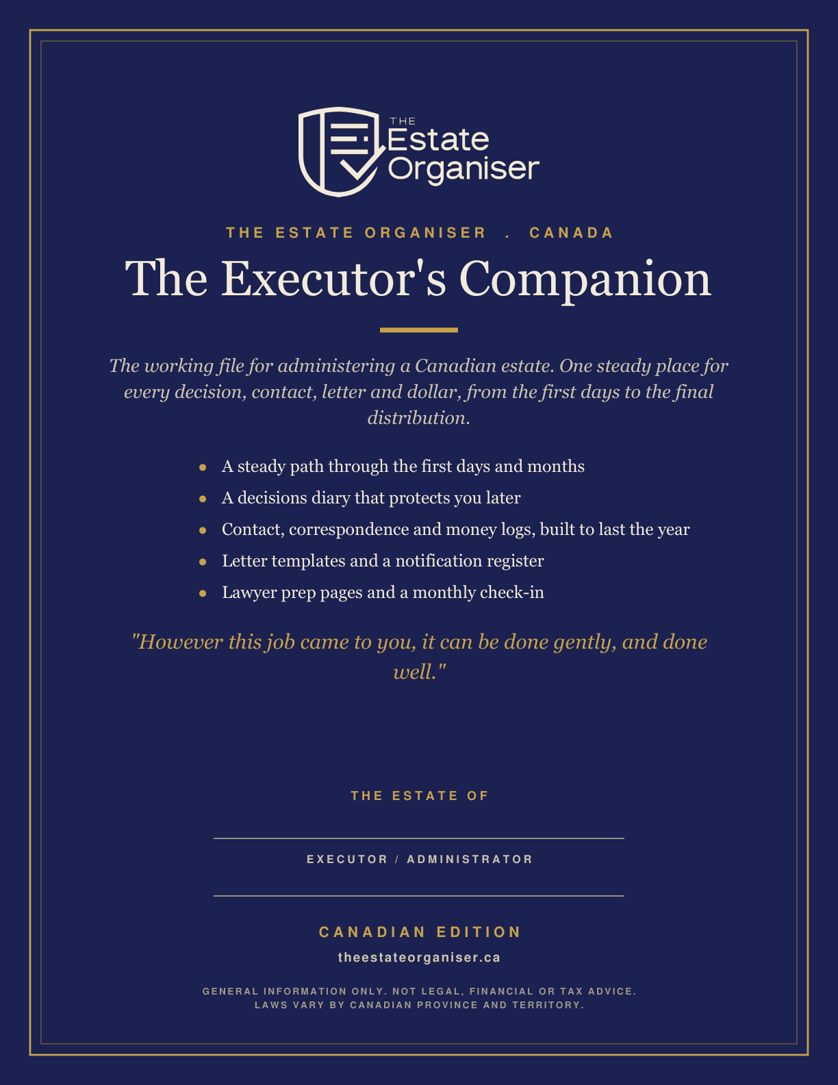 The Executor's Companion, Canadian Edition cover